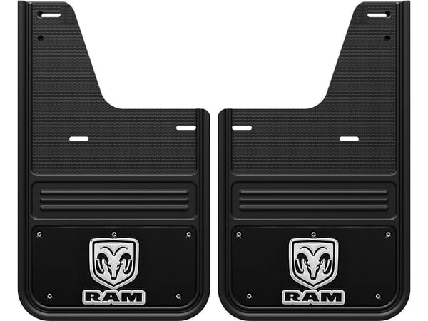 Gatorback 12"x20" RAM Ramhead Logo with Black Wrap No Drill Rear Mud Flaps