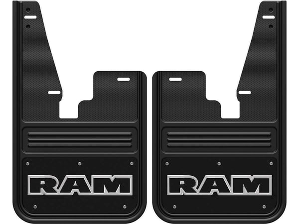Gatorback RAM Text with Black Wrap Logo No Drill Front Mud Flaps - without OEM fender flares