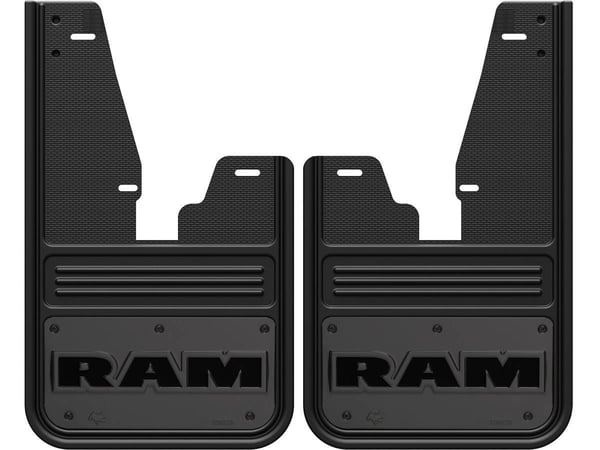 Gatorback RAM Gunmetal Finish Ram Text Logo No Drill Front Mud Flaps - with OEM Fender Flares