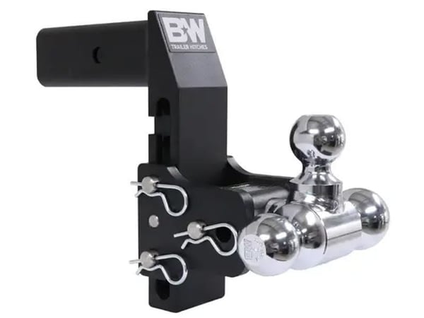 B&W Tow & Stow Adjustable Tri Ball Mount - 2.5" Receiver - 1 7/8", 2" & 2 5/16" Ball - 7" Drop - 7.5" Rise - MultiPro Tailgate