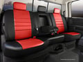 Picture of Fia LeatherLite Custom Seat Cover - Front Seat - 40 Driver/ 60 Passenger Split Bench - Adj. Headrests - Built In Seat Belts - Armrest/Storage - Cushion Has Hump Under Armrest - Red/Black